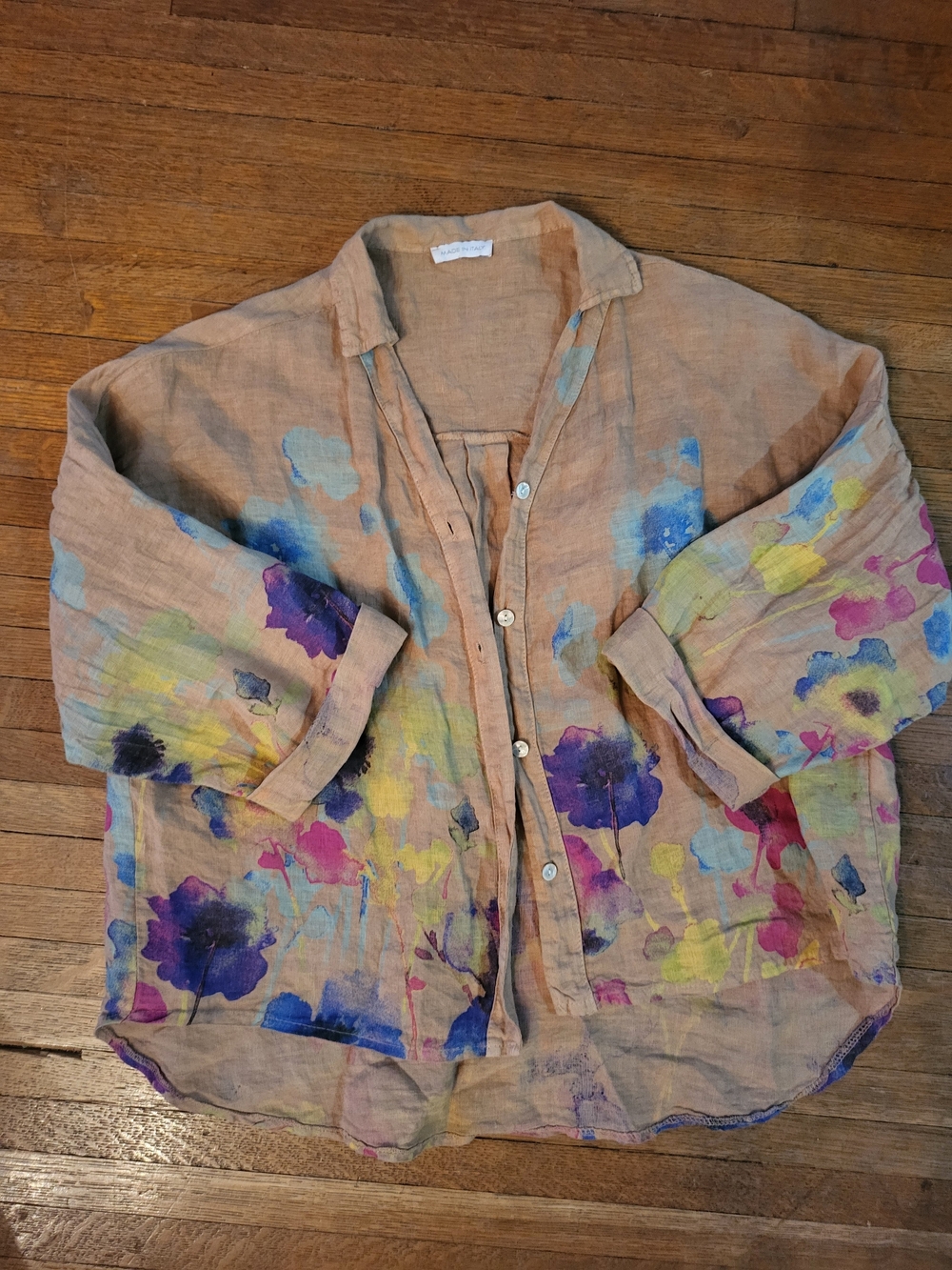 100 % Linen Floral Shirt - Made In Italy